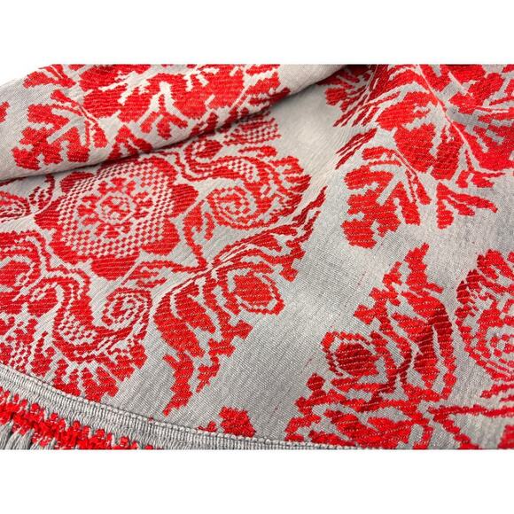 VTG Sears Tapestry Fringe Heavyweight Bedspread USA Made Red Gray 75"x71" - Picture 5 of 15